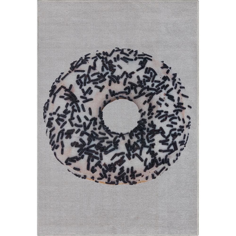 Sprinkles Rug Well Woven Apollo White Sprinkles Donut Modern Printed Ivory Black 3 ft ...