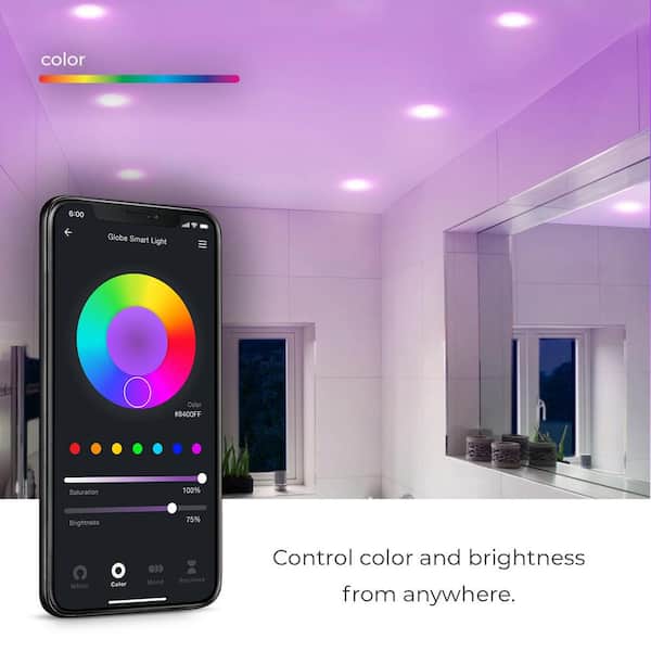 Globe Electric Wi-Fi Smart 3 in. Ultra Slim LED Recessed Lighting Kit 2-Pack, Multi-Color Changing RGB, Tunable White, Wet Rated