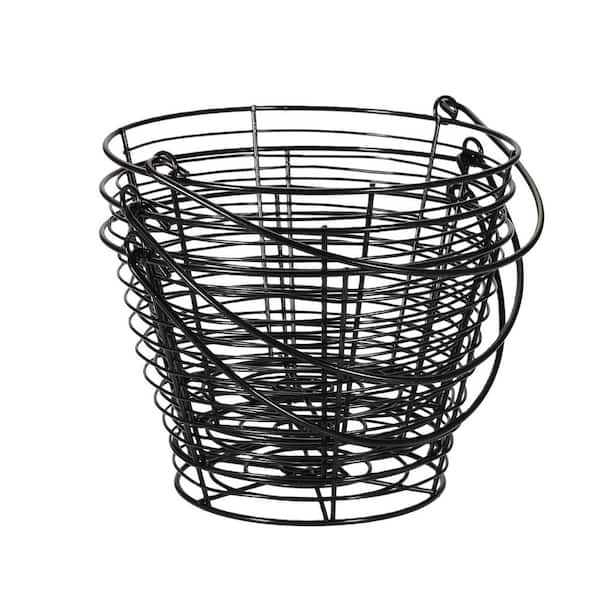 3-Piece 8 in. Black Round Wire Egg Baskets w/ Handle, Small Metal Egg Collecting Basket for Gathering Fresh Chicken Eggs