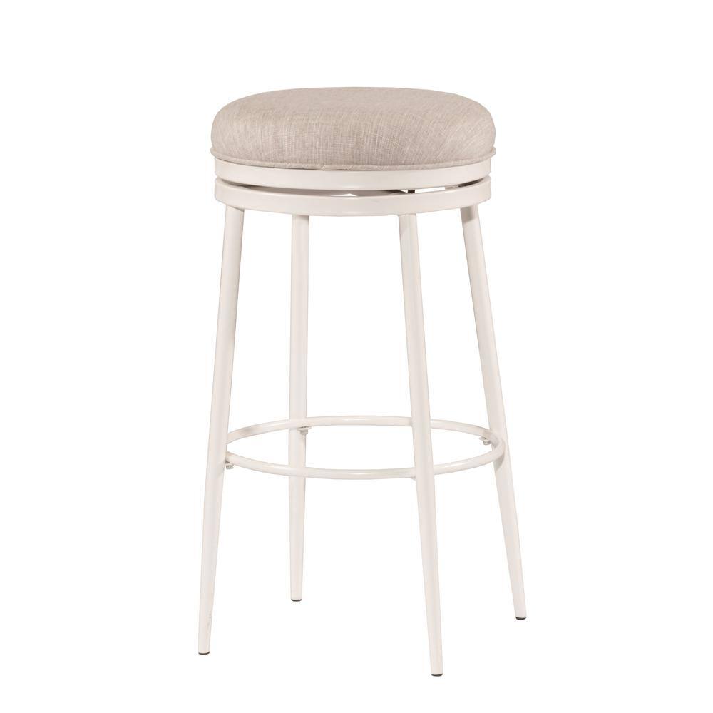Aubrie Swivel Backless Counter Stool in Off-White and Silver