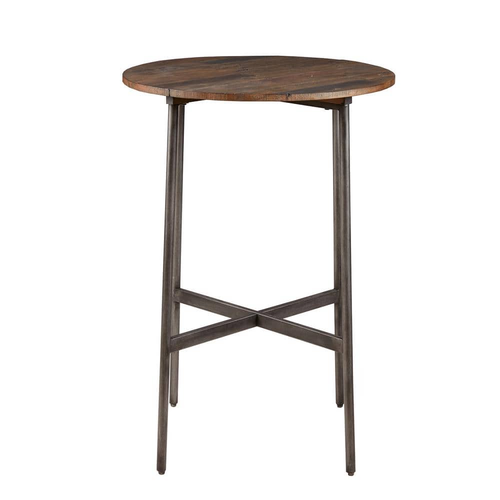 Reclaimed Pinewood Round Industrial Bar Height Table