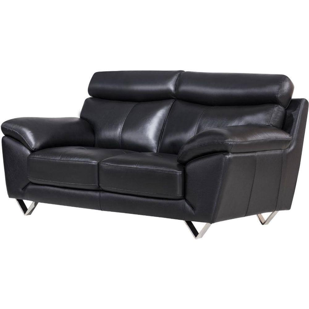 Benjara 39 In. Black Solid Leather 2-Seater Loveseat With Plush Bustle ...