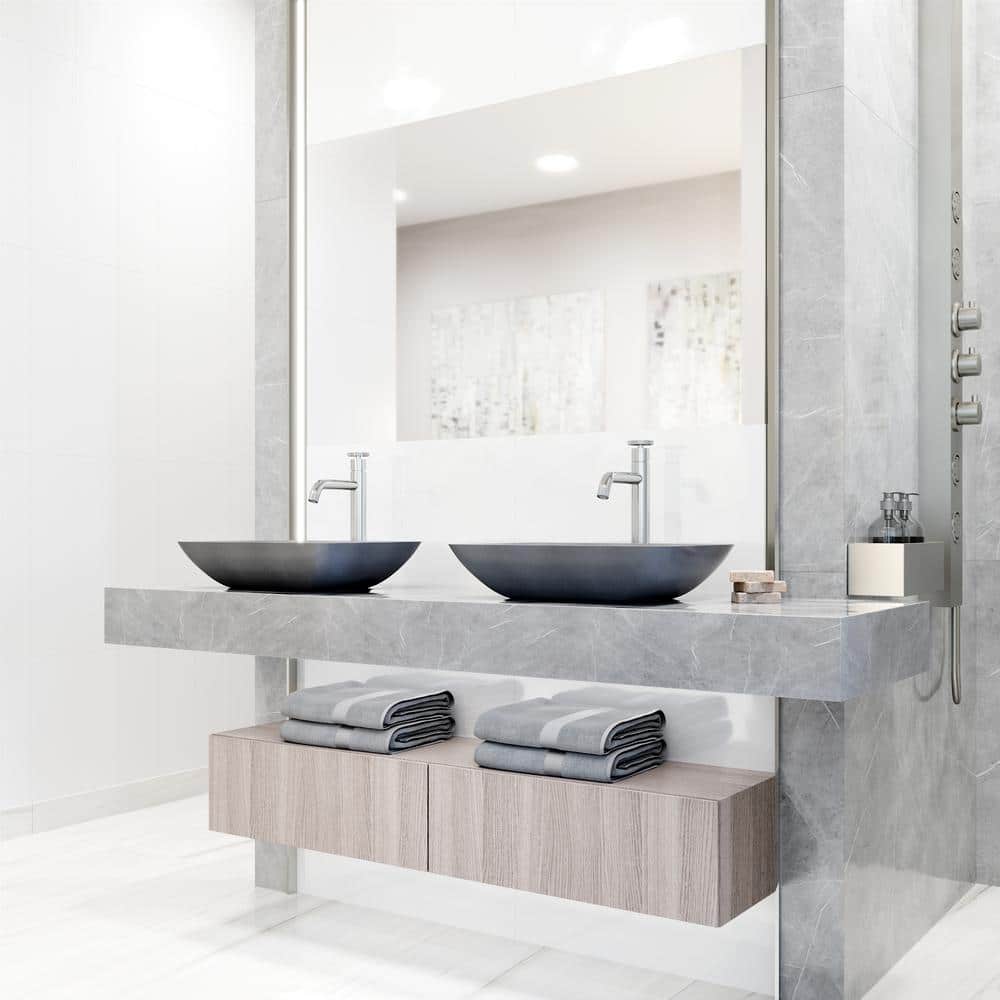 Gray Concrete Rectangular Vessel Bathroom Sink