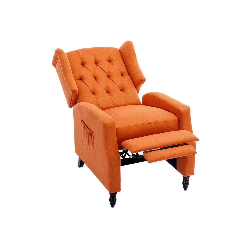 HOMEFUN Modern Orange Linen Upholstered Wingback Recliner Chair with Side Pocket HFHDSN677OG