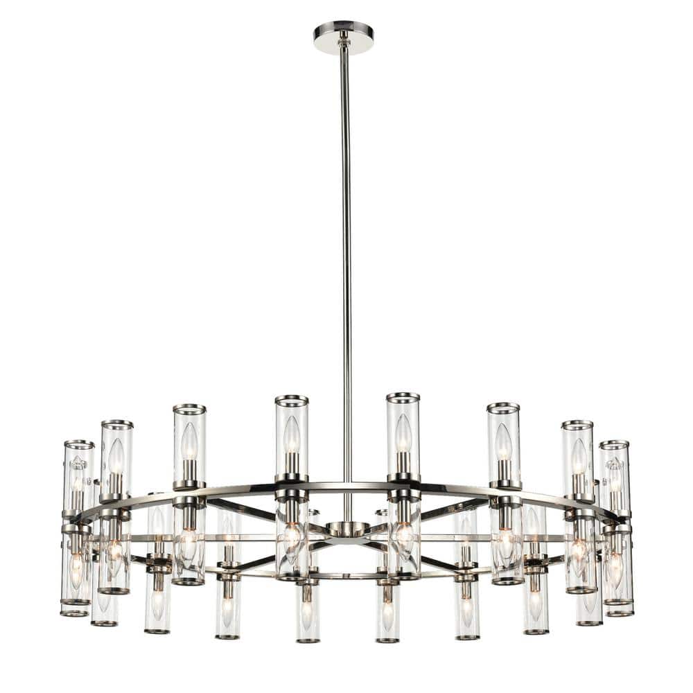 Polished Nickel and Crystal 36-Light Candle Chandelier