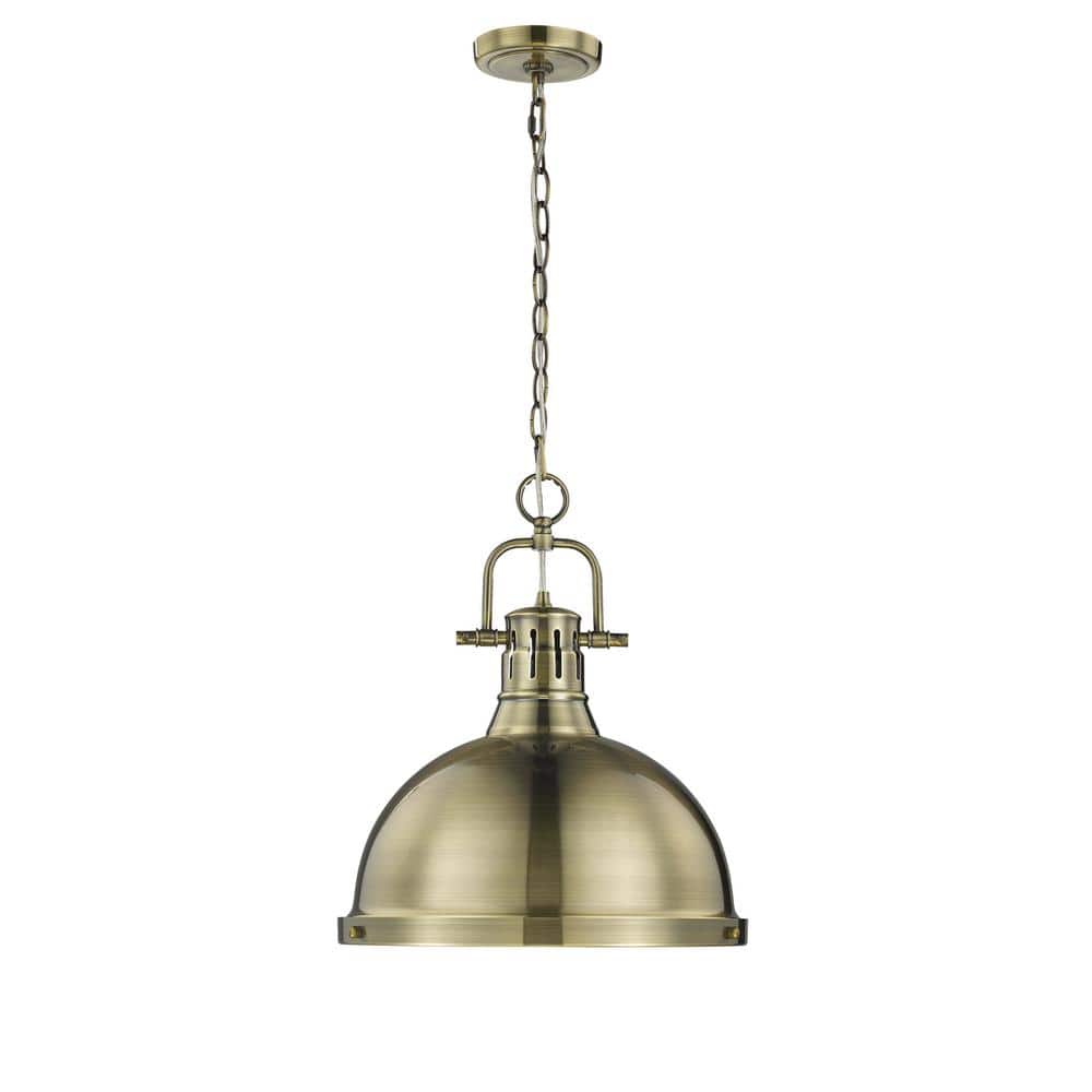 Aged Brass Transitional 14'' Glass Pendant Light