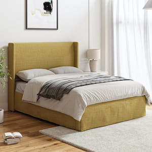 Raymond 2-Piece Mustard Wingback Design Queen Bedroom Set with Metal Platform Bed Frame