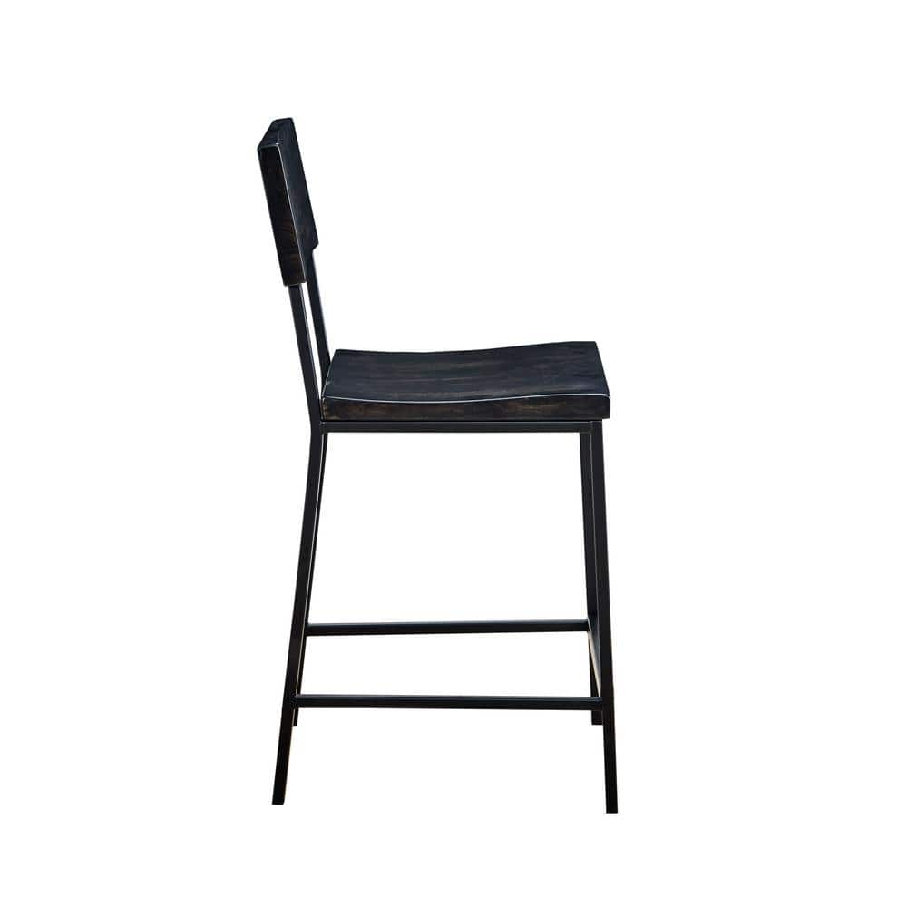 Tacoma 24.8" Black Wood and Metal Counter Stool