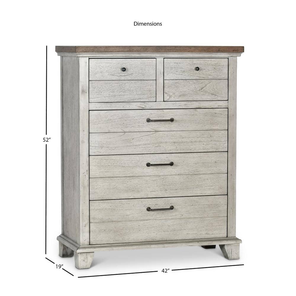 Rustic Ivory Farmhouse Chest with Honey-Stained Top and Deep Drawers