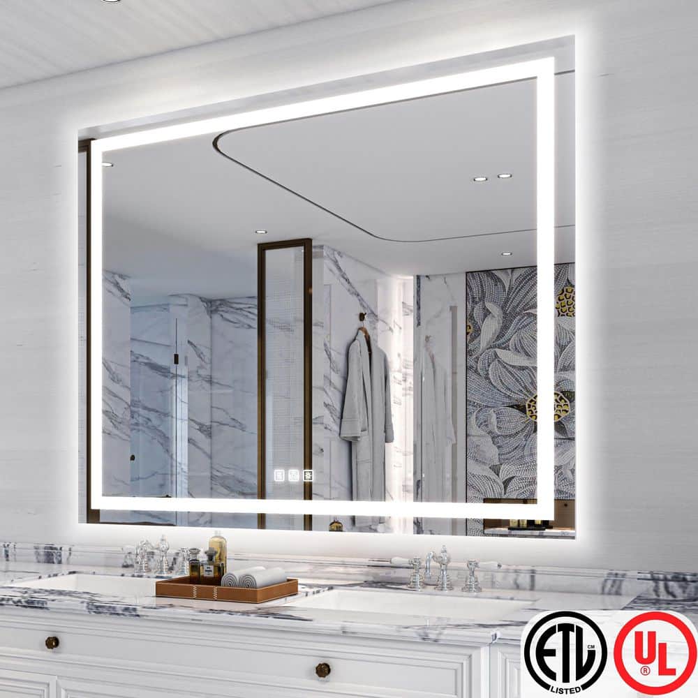 TOOLKISS 60 in. W x 48 in. H Rectangular Frameless LED Light Anti-Fog Wall  Bathroom Vanity Mirror with Backlit and Front Light TH-6048-DH-DT - The  Home Depot, image size:1000x1000