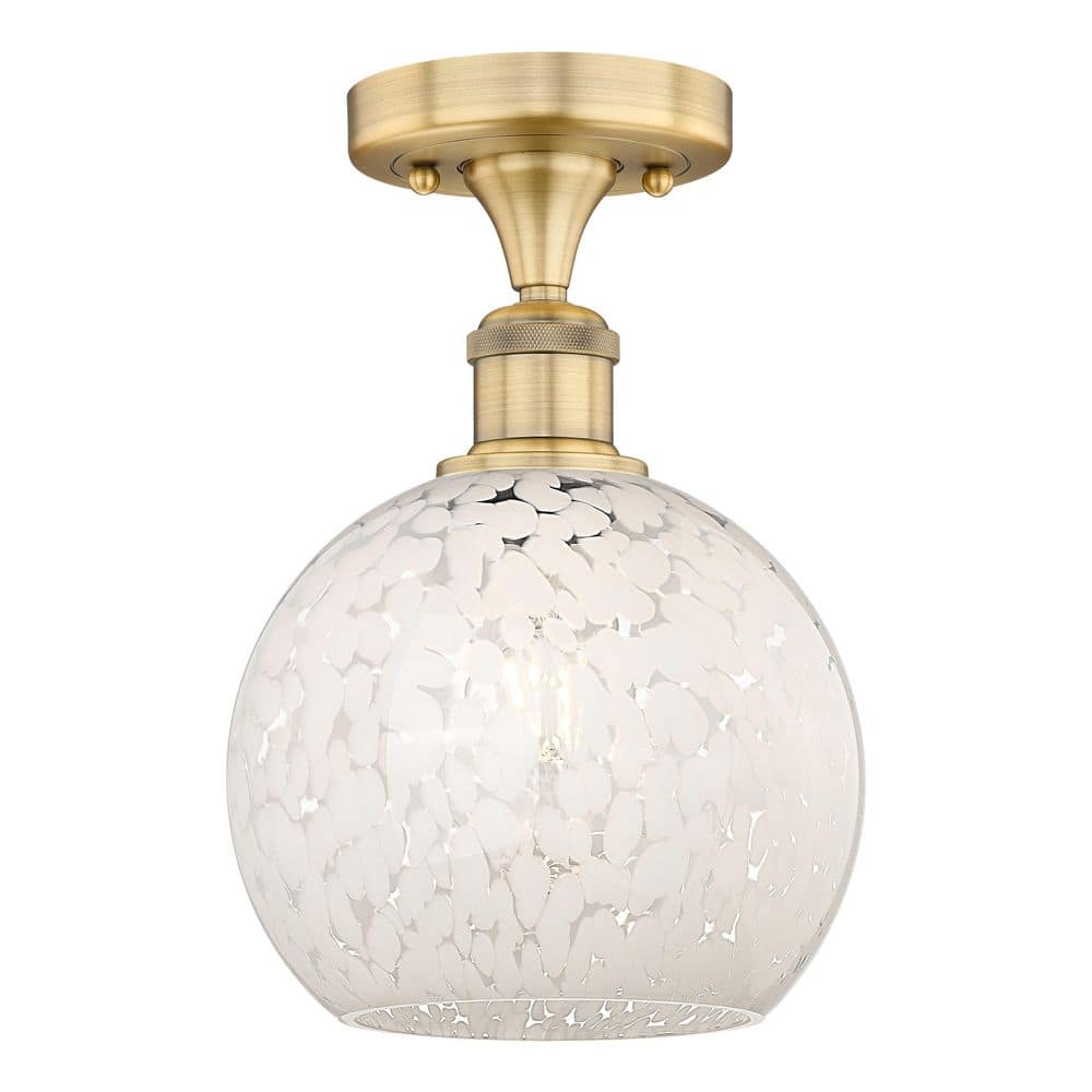 White Mouchette 8 in. 1-Light Brushed Brass Modern Semi-Flush Mount with Frosted Glass Shade price history on PriceWatchPro