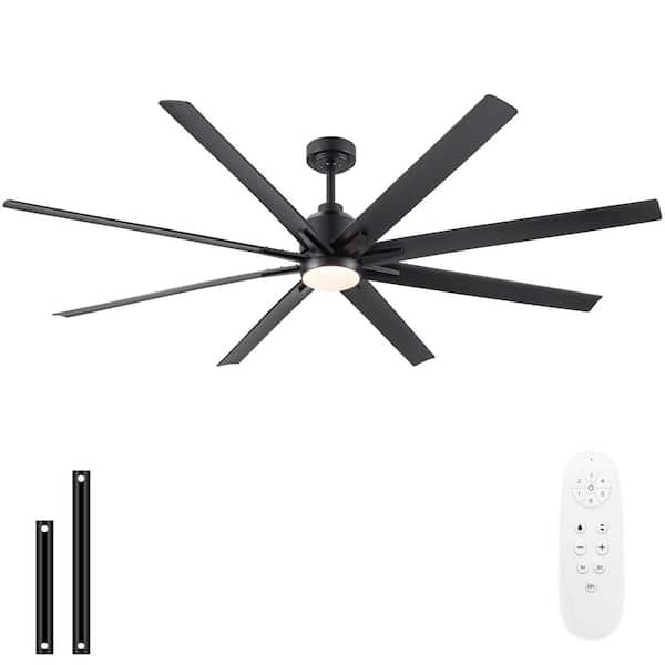 Coastal 72 in. Indoor Matte Black Large Windmill Integrated LED Ceiling Fans with Light and ABS Blades