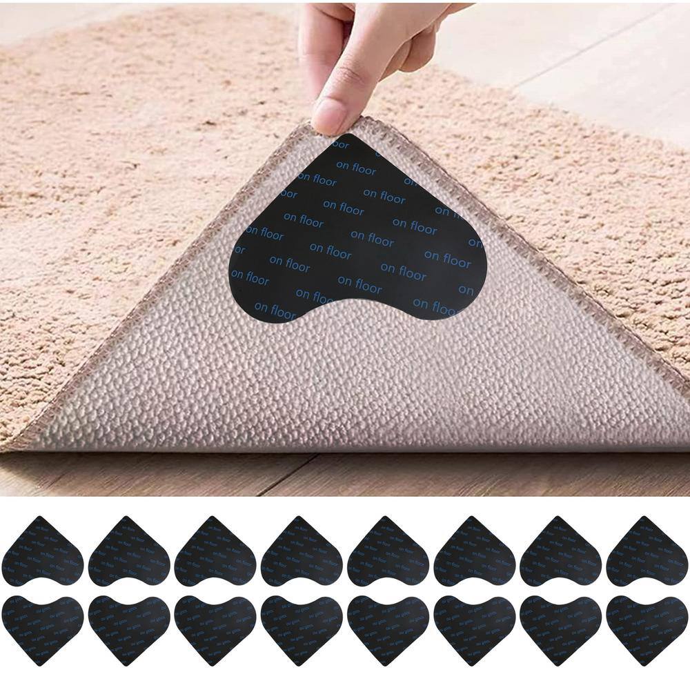 10 Pcs Anti Curling Carpet Tape Rug Grippers, Non Slip Rug Runner Gripper Pad for Area Rugs Double Sided Washable Reusable Pads for Tile Hardwood