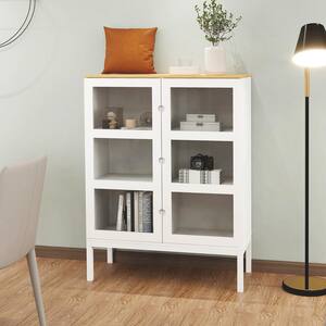 35.43 in. W x 15.75 in. D x 47.64 in. H White MDF Freestanding Linen Cabinet With Reinforced Glass Door