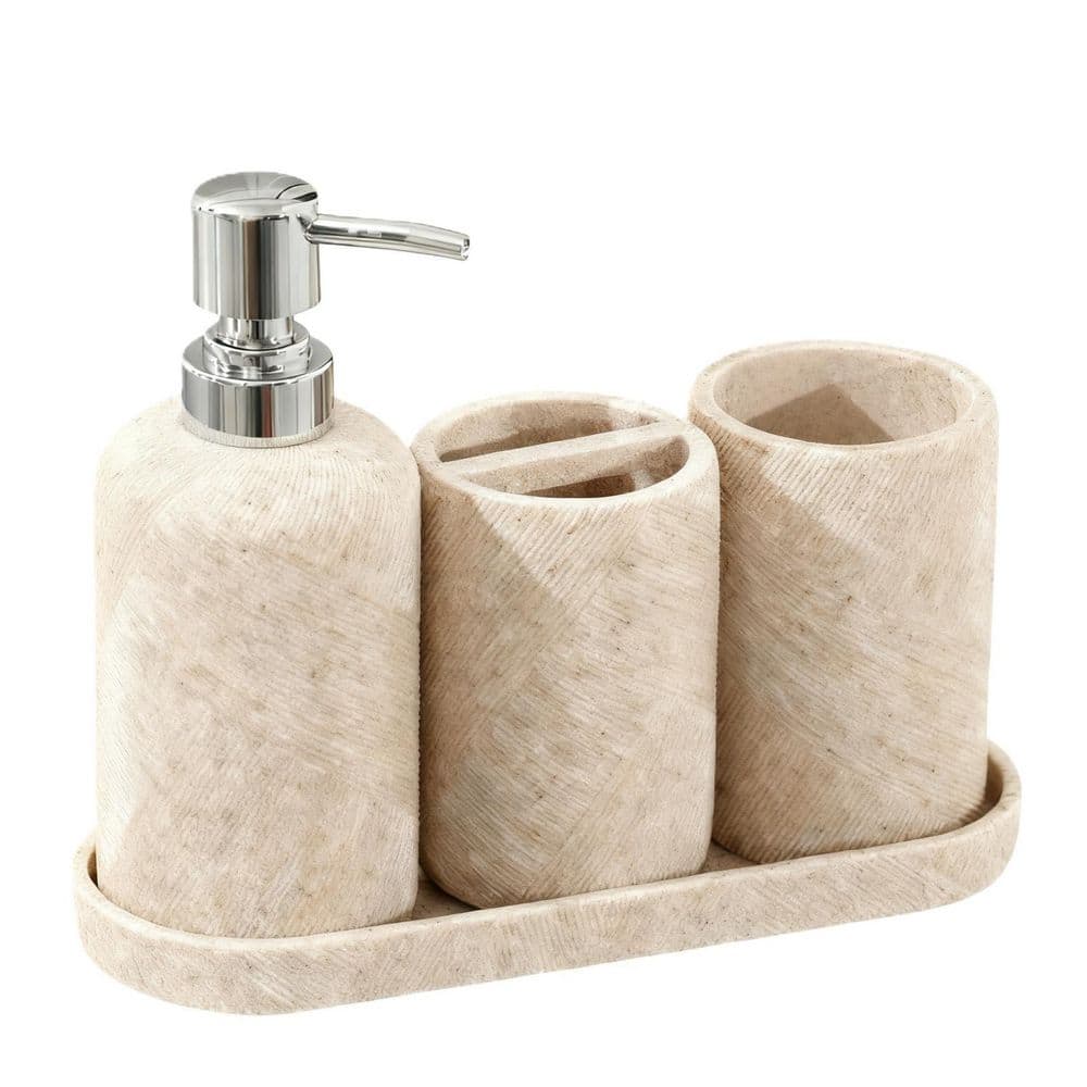 4-Piece Bathroom Accessory Set with Soap Dispenser and Toothbrush Holder, Mouthwash Cup, Vanity Tray in Beige price history on PriceWatchPro