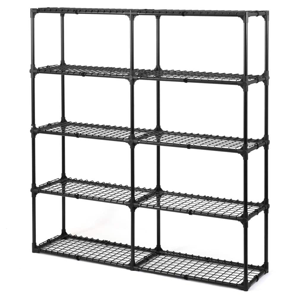 FUNKOL 5 Tier Black Heavy Duty Wire Shelf, Holds 1100 lbs. 2-Pack 57 in. x 14 in. x 60 in.