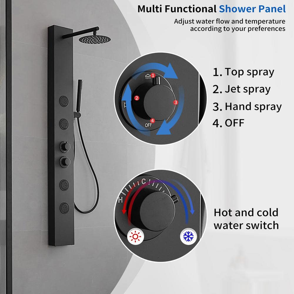 Matte Black Multi-Function Shower Panel with Adjustable Head