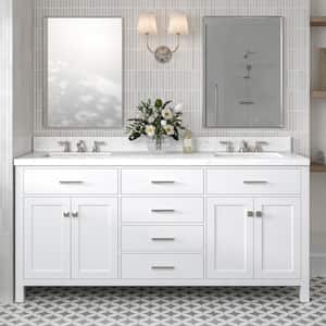 Bristol 72.25 in. W x 22 in. D x 36 in. H Double Sink Freestanding Bath Vanity in White with Carrara White Quartz Top