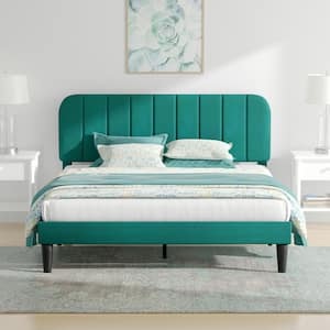 Upholstered Bed Frame, Queen Platform Bed Frame with Adjustable Headboard, Strong Wooden Slats Support, Green