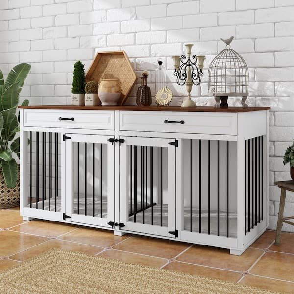 FUFU&GAGA 64.6 in. Large Dog Pens, Indoor Wooden Dog Crate Kennel
