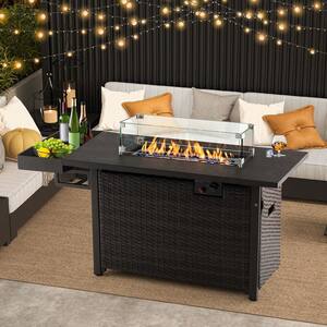 Rectangle Gas Outdoor Fire Pit Table Patio Propane Firepit with Cover 50,000 BTU Brown