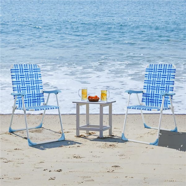 Yaheetech Set of 2 Patio Webbed Folding Chairs Nylon Fabric Portable Lawn Chairs Camping Chairs, Blue
