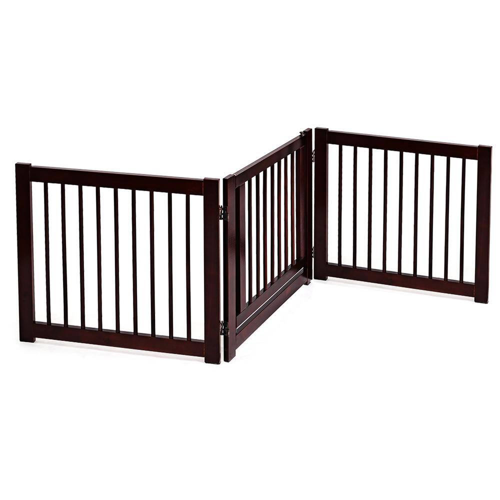24" Cherry Finish Pine Wood 3-Panel Folding Pet Gate