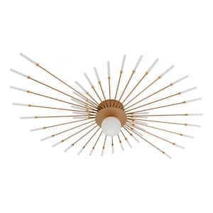 50.39 in. 42-Light Gold Modern Firework LED Semi-Flush Mount Ceiling Light for Living Room Bedroom