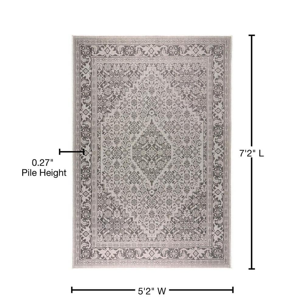 Dahlia Gray and Black Medallion Outdoor Area Rug