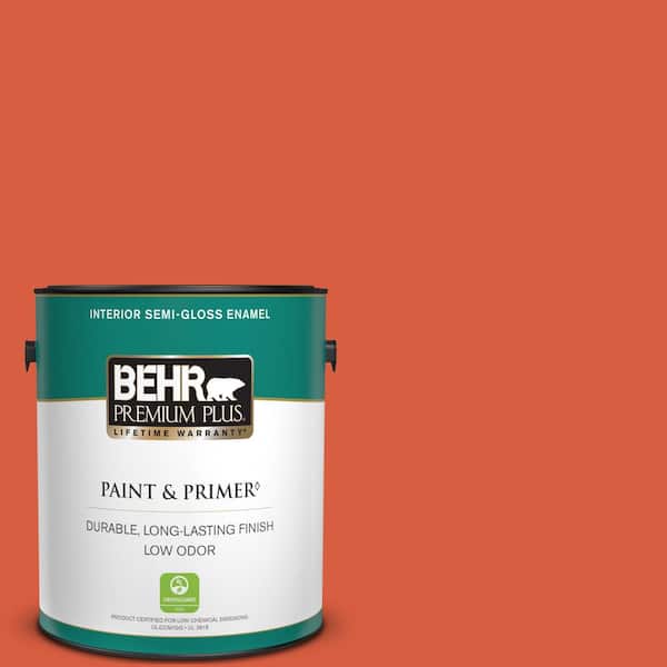 BEHR PREMIUM PLUS 1 gal. #200B-7 Fireglow Semi-Gloss Enamel Low Odor Interior Paint & Primer