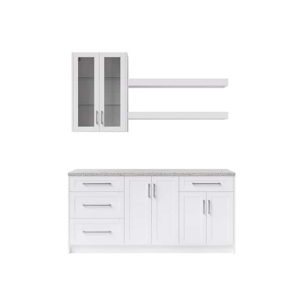 NewAge Products Home Bar 24 in. White Cabinet Set with Shelves and Glass Doors (7-Piece)