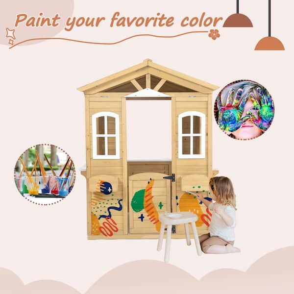 Sudzendf Wooden Kids Indoor, Outdoor Wood Playhouse with