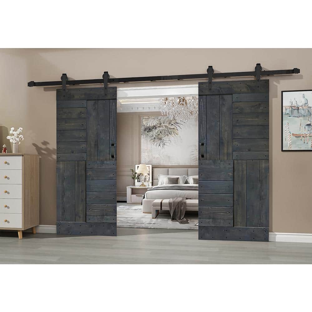 72" x 84" Willow Gray Solid Wood Double Sliding Barn Door Kit