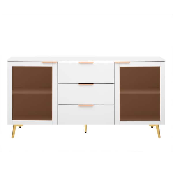 Unbranded 63 in. W x 15.7 in. D x 32.3 in. H White Linen Cabinet with 3-Drawers and Metal Handles