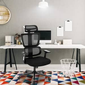 Fabric Seat Cushioned Ergonomic Reclining Drafting Chair in Black with Adjustable Arms Headrest and Height