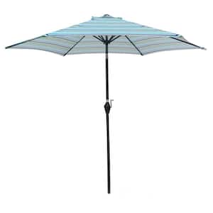 9 ft. Market Round Outdoor Patio Umbrella with Push Button Tilt and Crank Blue Stripes