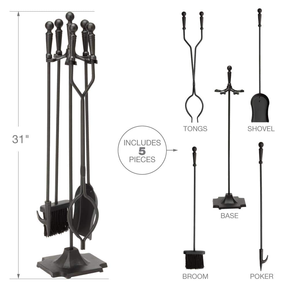 UniFlame 5-Piece Black Cast Iron Fireplace Tool Set