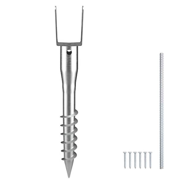 No Dig Ground Anchor, 1 Pack 3.94 x 2.76 x 27.56 in DIY Screw-in Post Stake, Includes 6 Lag Bolts and Rebar Composite