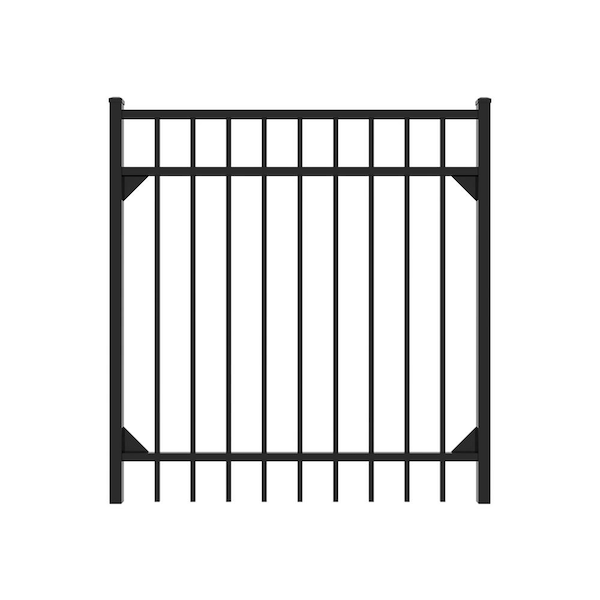 Athens 4 ft. W x 4 ft. H Gloss Black Aluminum Metal Flat Top Design Fence Walk Gate