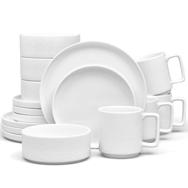Colortex Stone 16-Piece (White) Porcelain Stax Dinnerware Set, Service for 4