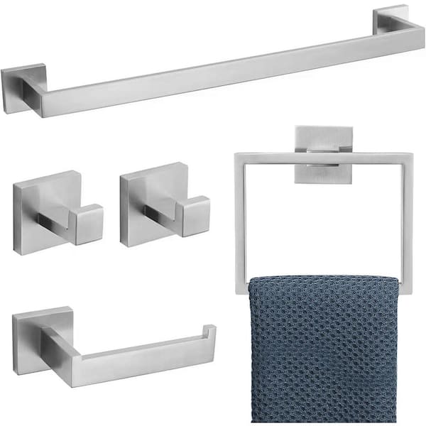 Anqtovp Bathroom Hardware Single Towel Holder Accessories Set Wall Mounted Towel Rack in Brushed Steel