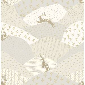 Peter Light Grey Rabbit Fields Wallpaper Sample