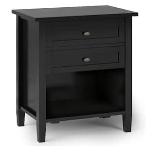 Warm Shaker Solid Wood 26 in. H x 24 in. W x 16 in. D Transitional Bedside 2-Drawer Black Nightstand