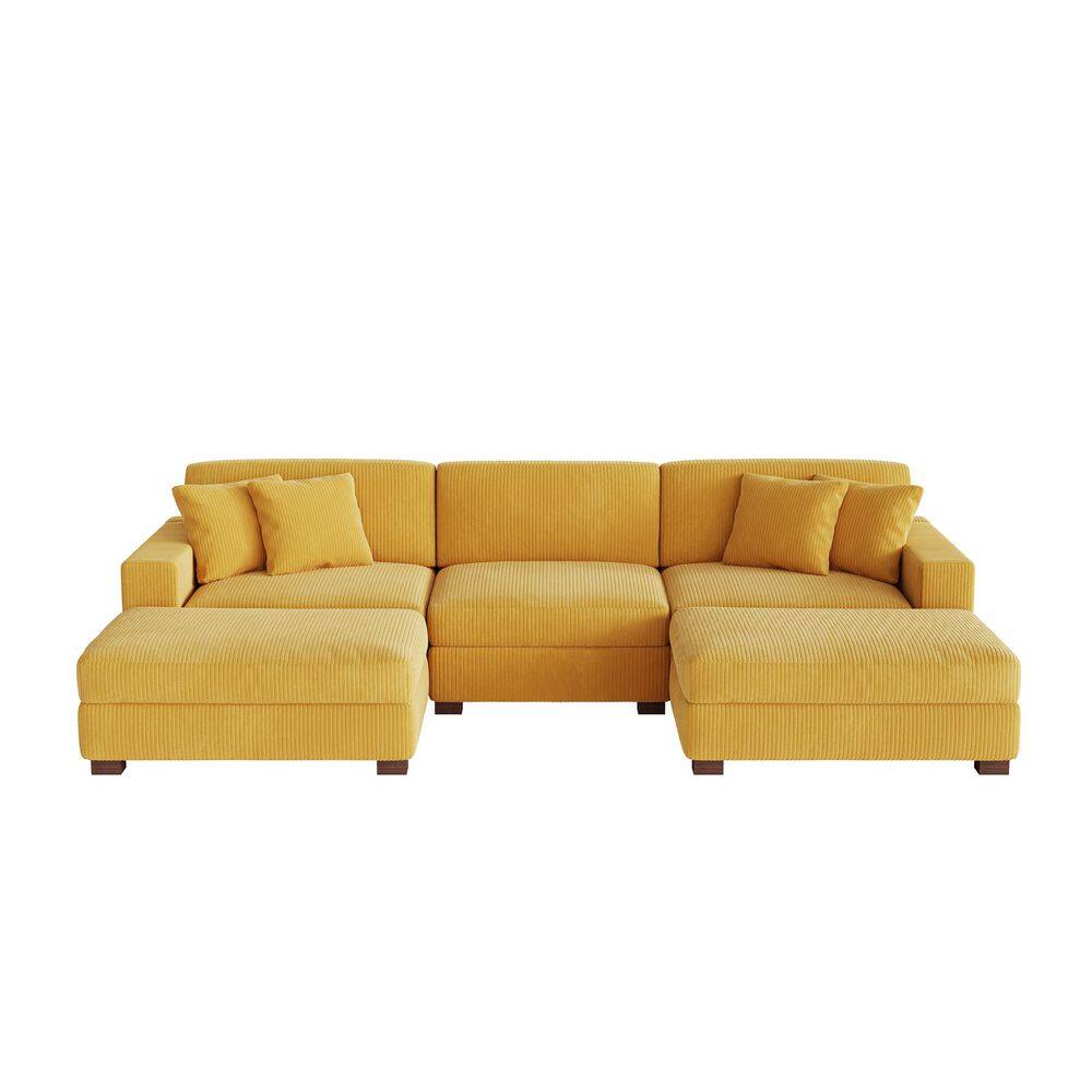 118 in. W Modern Square Arm 5-Piece Corduroy Fabric U-Shaped Sectional Sofa in Orange