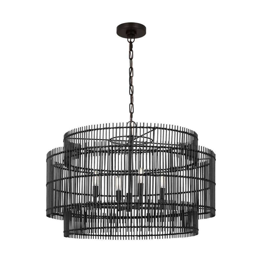 Elio Large 4-Light Aged Iron Hanging Pendant Light with Black Bamboo Shade price history on PriceWatchPro