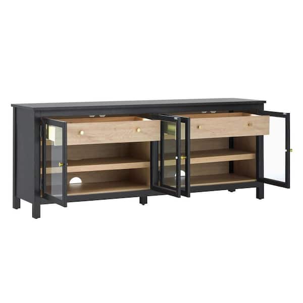 Harlow EZ Assembly 70 Inch Black MDF Modern Buffet and Sideboard with Drawers
