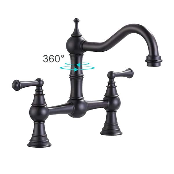 ARCORA Double Handle Bridge Kitchen Faucet in Oil Rubbed Bronze