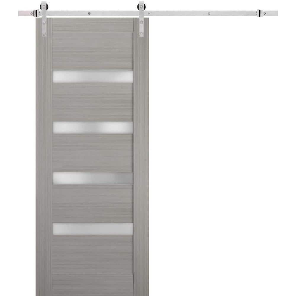 Assembly Required 32 in. x 80 in. 1-Panel Frosted Glass Gray Ash Wood Sliding Barn Door with Hardware Kit price history on PriceWatchPro