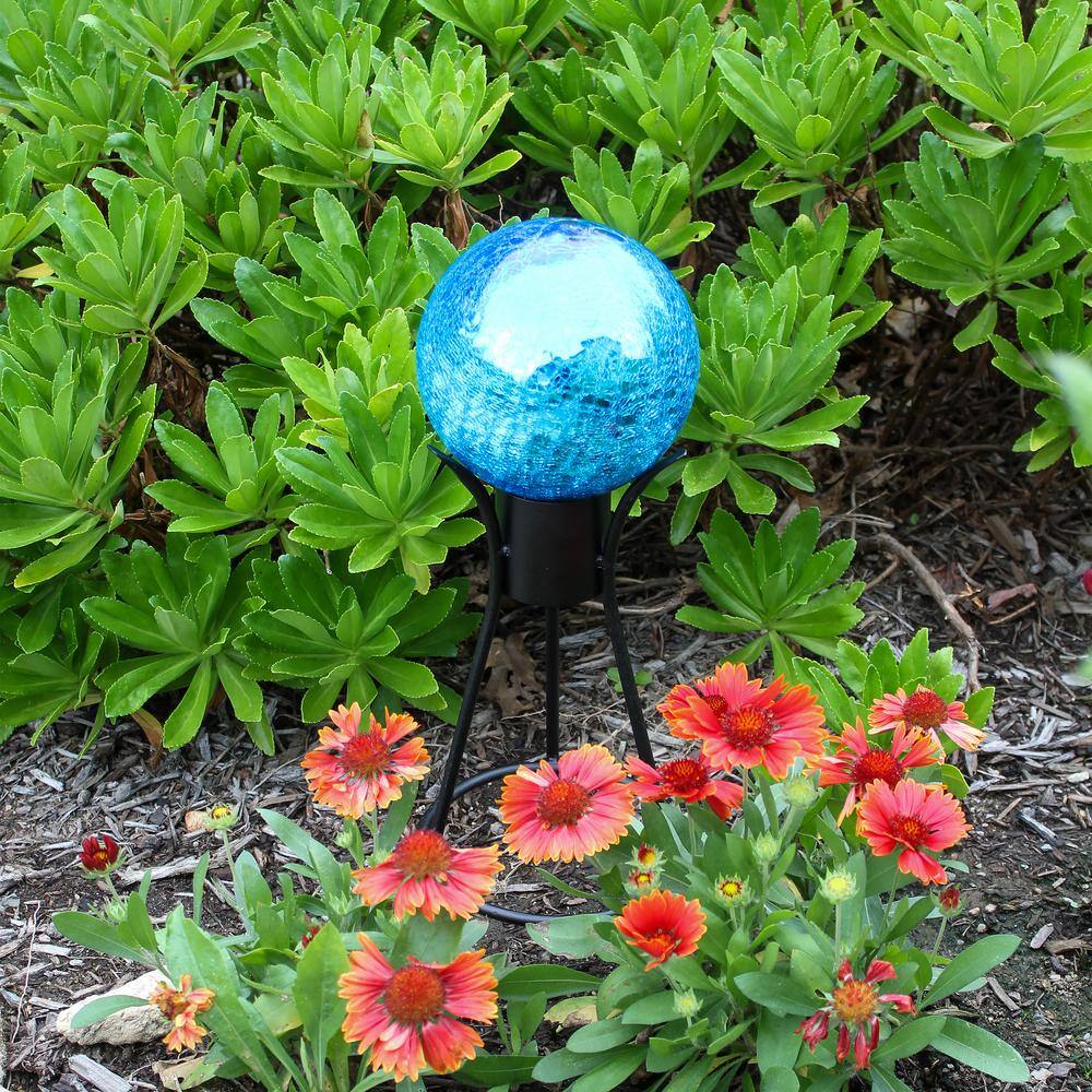Teal Crackle Glass Gazing Globe with Black Iron Stand