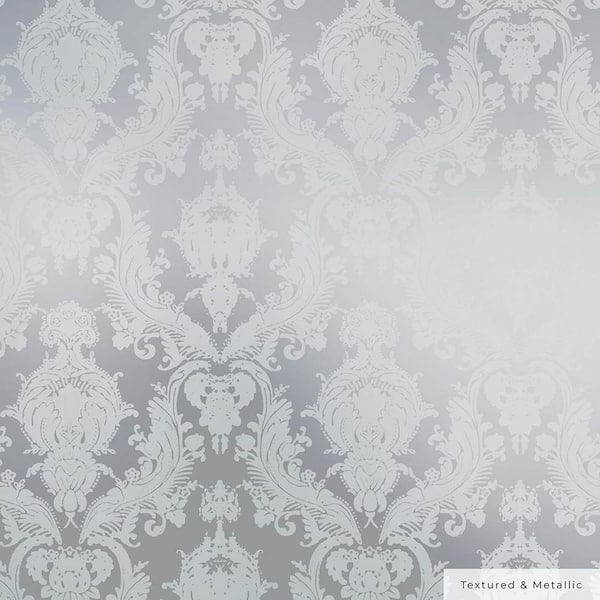 Metallic Platinum Damsel Vinyl Peel and Stick Textured Wallpaper Roll (Covers 56 sq. ft.)